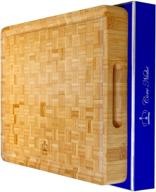 🔪 bamboo kitchen cutting board with handles & juice groove - reversible thick butcher block for meat, vegetables, cheeseboard - ideal 16x12x1.75" wood cutting board for everyday use! logo