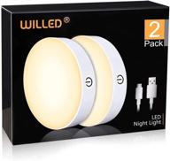 🔦 willed 3000k dimmable touch lights, rechargeable battery tap lights, magnetic stick on closet light, portable led puck night lights for cabinet, wardrobe, counter, kitchen, bedroom (2 pack) логотип