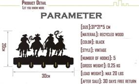 img 3 attached to Handmade Wooden West Cowboy Key Hooks - Lightweight, Easy to Install, with 20LB(Max) Capacity. Five Metal Hooks Coat Holder in Black Color