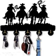 handmade wooden west cowboy key hooks - lightweight, easy to install, with 20lb(max) capacity. five metal hooks coat holder in black color логотип