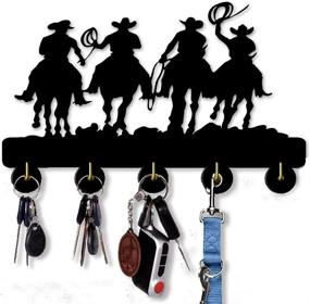 img 4 attached to Handmade Wooden West Cowboy Key Hooks - Lightweight, Easy to Install, with 20LB(Max) Capacity. Five Metal Hooks Coat Holder in Black Color