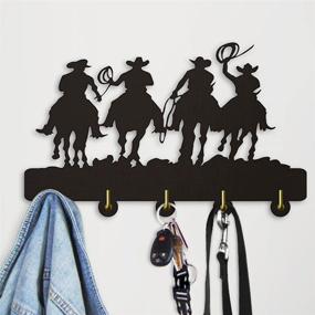 img 2 attached to Handmade Wooden West Cowboy Key Hooks - Lightweight, Easy to Install, with 20LB(Max) Capacity. Five Metal Hooks Coat Holder in Black Color