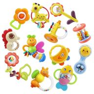 👶 12-piece baby rattle teething toy set, moontoy infant teether shaker grab and spin rattles, musical toys, early educational chew toys for newborns, boys, and girls ages 0 to 12 months logo