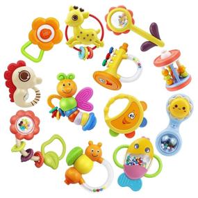 img 4 attached to 👶 12-Piece Baby Rattle Teething Toy Set, MOONTOY Infant Teether Shaker Grab and Spin Rattles, Musical Toys, Early Educational Chew Toys for Newborns, Boys, and Girls Ages 0 to 12 Months