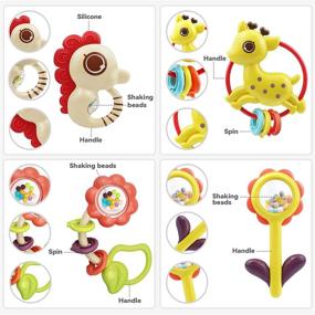 img 2 attached to 👶 12-Piece Baby Rattle Teething Toy Set, MOONTOY Infant Teether Shaker Grab and Spin Rattles, Musical Toys, Early Educational Chew Toys for Newborns, Boys, and Girls Ages 0 to 12 Months