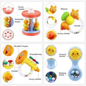 img 1 attached to 👶 12-Piece Baby Rattle Teething Toy Set, MOONTOY Infant Teether Shaker Grab and Spin Rattles, Musical Toys, Early Educational Chew Toys for Newborns, Boys, and Girls Ages 0 to 12 Months