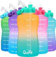 💧 quifit motivational gallon water bottle: bpa free, leakproof & reusable with removable straw, flip cap and time marker - ideal for gym, camping, outdoor sports логотип