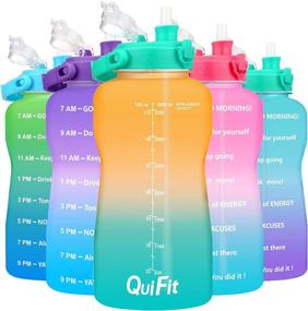 img 4 attached to 💧 QuiFit Motivational Gallon Water Bottle: BPA Free, Leakproof & Reusable with Removable Straw, Flip Cap and Time Marker - Ideal for Gym, Camping, Outdoor Sports