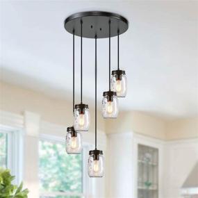 img 3 attached to LNC Mason Jar Chandelier: Stylish 5-Light Pendant Lighting for Kitchen Island and Farmhouse Dining Room