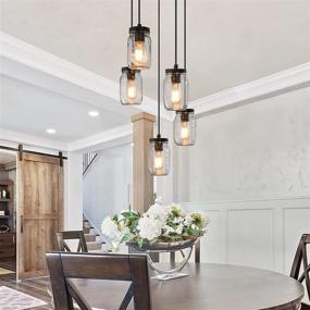 img 1 attached to LNC Mason Jar Chandelier: Stylish 5-Light Pendant Lighting for Kitchen Island and Farmhouse Dining Room