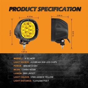 img 3 attached to 🚛 Auxbeam 4 Inch 40W LED Amber Fog Lights: High-Performance Round Offroad Lights for Trucks, SUVs, and Jeeps