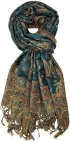 img 3 attached to 🧣 Achillea Reversible Paisley Pashmina Shawl Wrap Scarf with Fringed Silky Softness