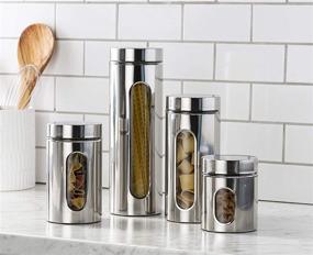 img 3 attached to Premium 4-Piece Stainless Steel Canister Set for Kitchen Counter - Glass Window, Airtight Lids, Food Storage Containers, Pantry Organization for Coffee, Flour, Pasta, Rice, Spices, Herbs