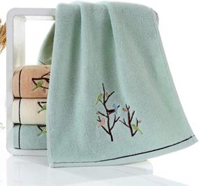 img 3 attached to 🌳 Pidada 2-Piece Embroidered Bird Tree Hand Towel Set - 100% Cotton, Absorbent & Luxury Bathroom Towels (Green, 13.8 x 29.5 Inch)