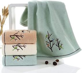 img 1 attached to 🌳 Pidada 2-Piece Embroidered Bird Tree Hand Towel Set - 100% Cotton, Absorbent & Luxury Bathroom Towels (Green, 13.8 x 29.5 Inch)