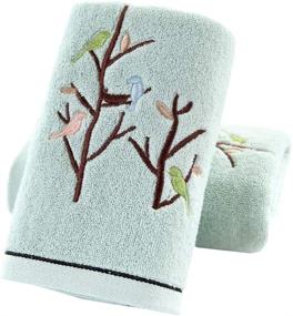 img 4 attached to 🌳 Pidada 2-Piece Embroidered Bird Tree Hand Towel Set - 100% Cotton, Absorbent & Luxury Bathroom Towels (Green, 13.8 x 29.5 Inch)