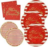 🎄 elegant christmas paper plates and napkins for 50 guests: gold foil and red holiday party disposable dinnerware set logo