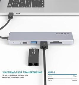 img 1 attached to 🔌 WAVLINK 6-in-1 USB C Hub Docking Adapter – Ultra-Slim Data USB C to HDMI Multiport Dongle, 100W Power Charging for MacBook and Windows 10, with SD/TF Card Reader and Dual USB 3.0 Ports, Aluminum Design