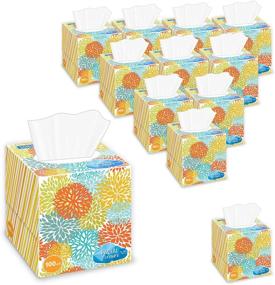 img 4 attached to Lucky Super Soft Facial Tissues Cube Boxes, Set of 12 Boxes, 2-ply Paper Facial Tissues with Colorful Assorted Designs - Bulk, Value Pack (1,200 Tissues Total)