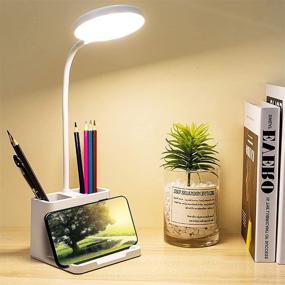img 4 attached to 🔦 Versatile LED Desk Lamps with Pen Holder for Home Office - Rechargeable, Eye-Caring, and USB Powered, with 3 Color Modes - Perfect for Kids, Room, Office, Dorm