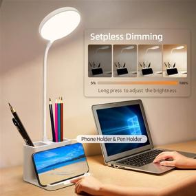 img 2 attached to 🔦 Versatile LED Desk Lamps with Pen Holder for Home Office - Rechargeable, Eye-Caring, and USB Powered, with 3 Color Modes - Perfect for Kids, Room, Office, Dorm