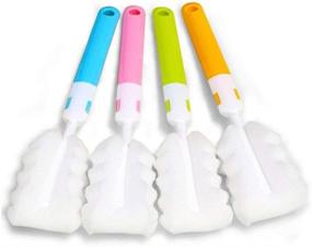 img 4 attached to 🧽 4-Piece INVODA Bottle Brush Set - Long Sponge Cleaning Brushes for Bottles, Baby Bottle Cleaner Brush, Nipple Brush