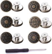 👖 iceyli 6 styles 12 no-sew metal jeans buttons - removable, nailess, and reusable! replacement repair combo with thread rivets and screwdrivers. perfect for cowboy clothing, jackets, pants, and bags logo