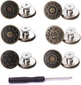 img 4 attached to 👖 ICEYLI 6 Styles 12 No-Sew Metal Jeans Buttons - Removable, Nailess, and Reusable! Replacement Repair Combo with Thread Rivets and Screwdrivers. Perfect for Cowboy Clothing, Jackets, Pants, and Bags