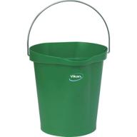 🪣 vikan 56862 green plastic round heavy duty pail with stainless steel handle, 3 gallon capacity logo