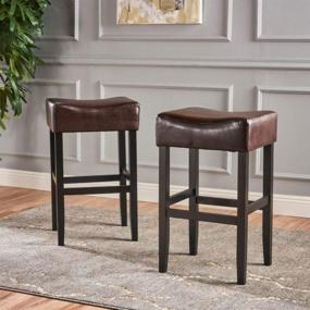 img 3 attached to 🪑 Brown Leather Backless Barstools - Set of 2 from Christopher Knight Home Portman