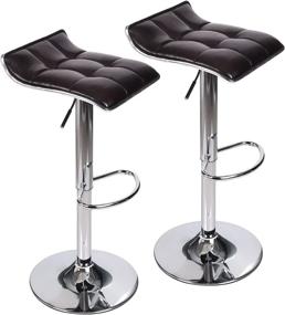 img 4 attached to 🪑 Brown PU Leather Barstools - Set of 2 Adjustable Swivel Gas Lift Barstools with Chrome Base