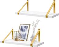 📚 mkono white floating shelves: stylish wall-mounted decor for bathroom, living room, bedroom, kitchen, office, and nursery - set of 2 wooden shelves with golden metal brackets - 17 inches logo