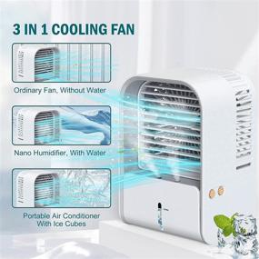 img 1 attached to 🌬️ AQUEENLY Portable Cooling Fan for Bedrooms, Offices & Homes - Rechargeable Evaporative Air Cooler with Cold Air, 3 Speeds & 2 Mist Modes – Quiet Desk Fan with Humidifying Function – Personal USB-Powered Air Conditioner Fan