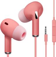 wired earbuds with microphone & volume control | in-ear ergonomic headphones | 3.5mm jack | s/m/l eartips | powerful bass sound | noise isolation (pink) logo