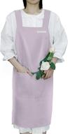 👩 okpow linen cooking apron for women, pink kitchen apron with pocket логотип