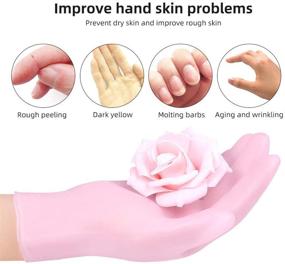 img 2 attached to 🧤 Silicone Gel Moisturizing Gloves & Socks for Dry Skin, Cracked Hands and Feet, Full Finger Waterproof Gloves for Hands & Foot Care SPA (Pink, Gloves)