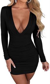 img 4 attached to LAGSHIAN Women's V Neck Ruched Mini Club Dress - Sexy Bodycon Long Sleeve