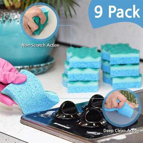 img 2 attached to 🧽 JINCLEAN 9 Pack of Wave Technology 3-Layer Dual Side Sponges - Non-Scratch & Deep Clean for Washing Dishes, Kitchen, Pan, Pot, Grill, Heavy Cleaning