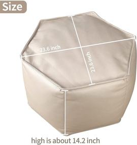 img 3 attached to HIGOGOGO Large Stuffed Faux Leather Pouf Ottoman with Zipper, Hexagonal Shape Footrest Stool for Living Room, Bedroom, Easy to Clean, 23.6X23.6X14.2 Inch, Beige