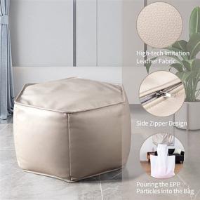 img 1 attached to HIGOGOGO Large Stuffed Faux Leather Pouf Ottoman with Zipper, Hexagonal Shape Footrest Stool for Living Room, Bedroom, Easy to Clean, 23.6X23.6X14.2 Inch, Beige