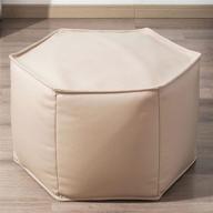 higogogo large stuffed faux leather pouf ottoman with zipper, hexagonal shape footrest stool for living room, bedroom, easy to clean, 23.6x23.6x14.2 inch, beige logo