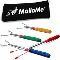 🔥 premium marshmallow roasting sticks set of 4 - mallome smores skewers & hot dog forks, extendable for patio fire pit, camping cookware, campfire logo