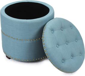 img 2 attached to 🔵 Adeco Blue Round Storage Ottoman: Stylish Fabric Button Tufted Bench