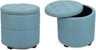 🔵 adeco blue round storage ottoman: stylish fabric button tufted bench logo