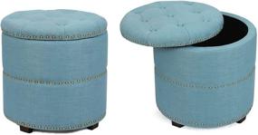 img 4 attached to 🔵 Adeco Blue Round Storage Ottoman: Stylish Fabric Button Tufted Bench