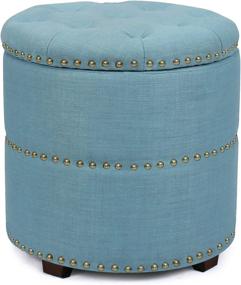 img 3 attached to 🔵 Adeco Blue Round Storage Ottoman: Stylish Fabric Button Tufted Bench