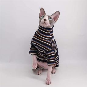 img 1 attached to 🐾 Vintage Stripes Sphynx Hairless Cat Cotton T-Shirts - Cute and Breathable Pet Clothes for Cats & Small Dogs