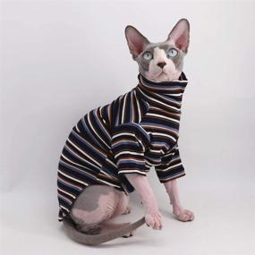 img 2 attached to 🐾 Vintage Stripes Sphynx Hairless Cat Cotton T-Shirts - Cute and Breathable Pet Clothes for Cats & Small Dogs