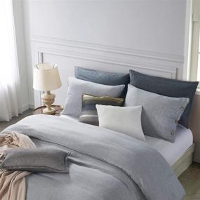 img 1 attached to 🛏️ King Size Gray Chambray Microfiber Brushed Duvet Cover - MUKKA, Coconut Button Closure - Heather Gray Duvet Covers, Breathable and Low Maintenance