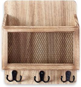 img 4 attached to 🐝 Rustic Farmhouse BEECORA Key Hook Mail Holder - Wall Mount Entryway Sorter Organizer with Basket Rack for Letters - Wood Storage Hooks to Hang Keys, Leash, Files in Home Office, Kitchen Room